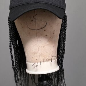 Handmade Baseball Cap Wig with 18 inch Black Gray Synthetic Senegalese Twist